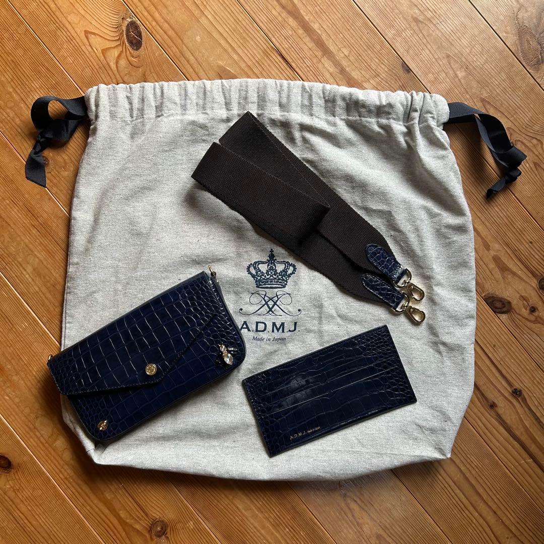 ADMJ 美品 BEE ミツバチ クロコ ショルダーバッグ ネイビー 長財布