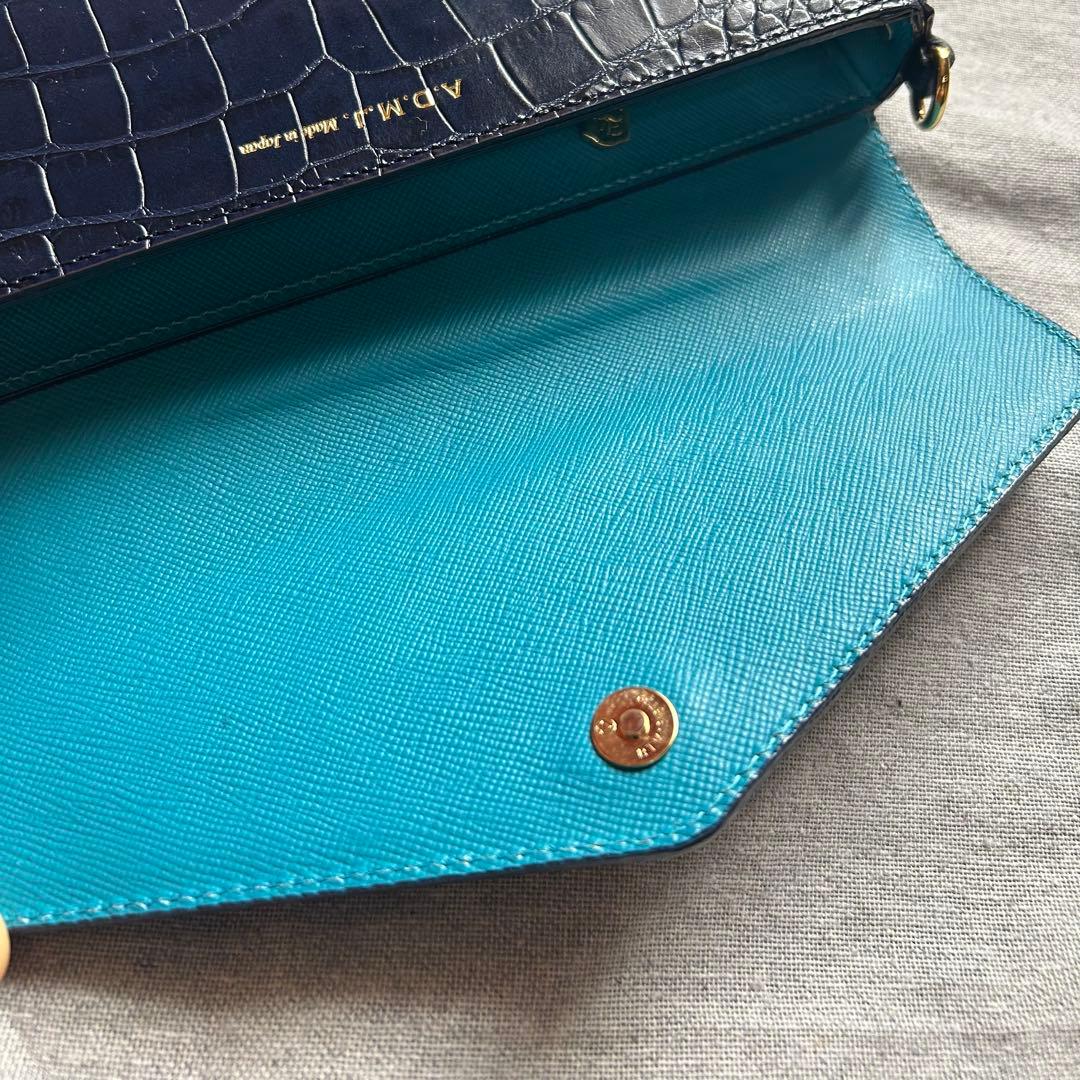 ADMJ 美品 BEE ミツバチ クロコ ショルダーバッグ ネイビー 長財布