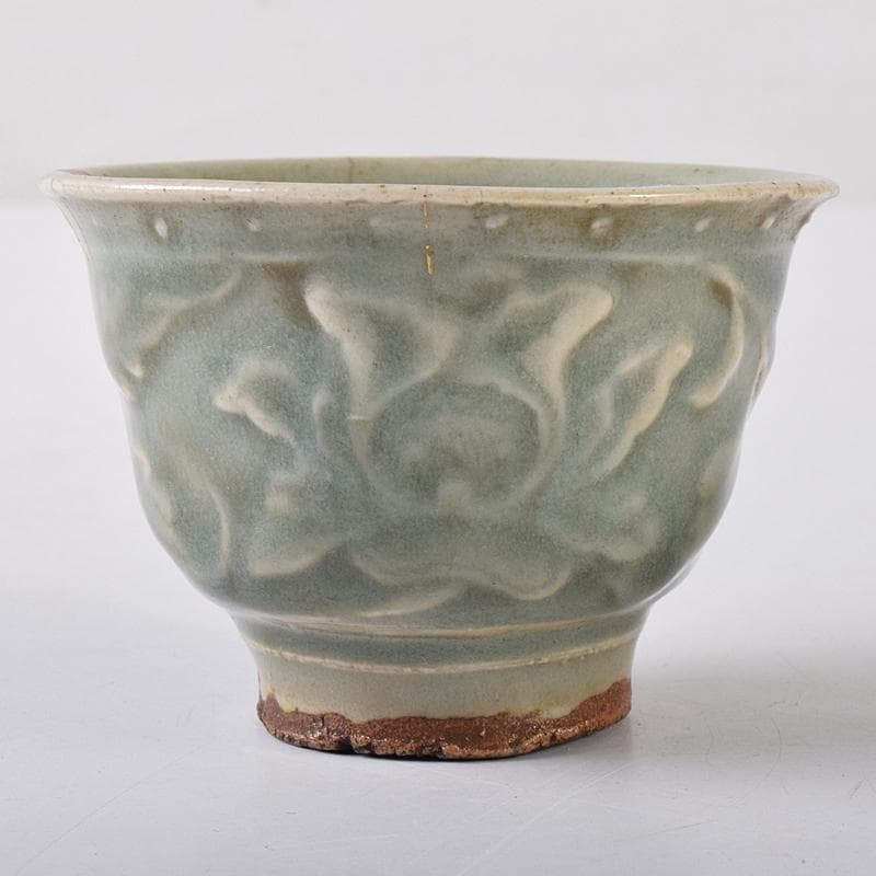 中国　青磁　花文　盃　時代箱付　M　R8208