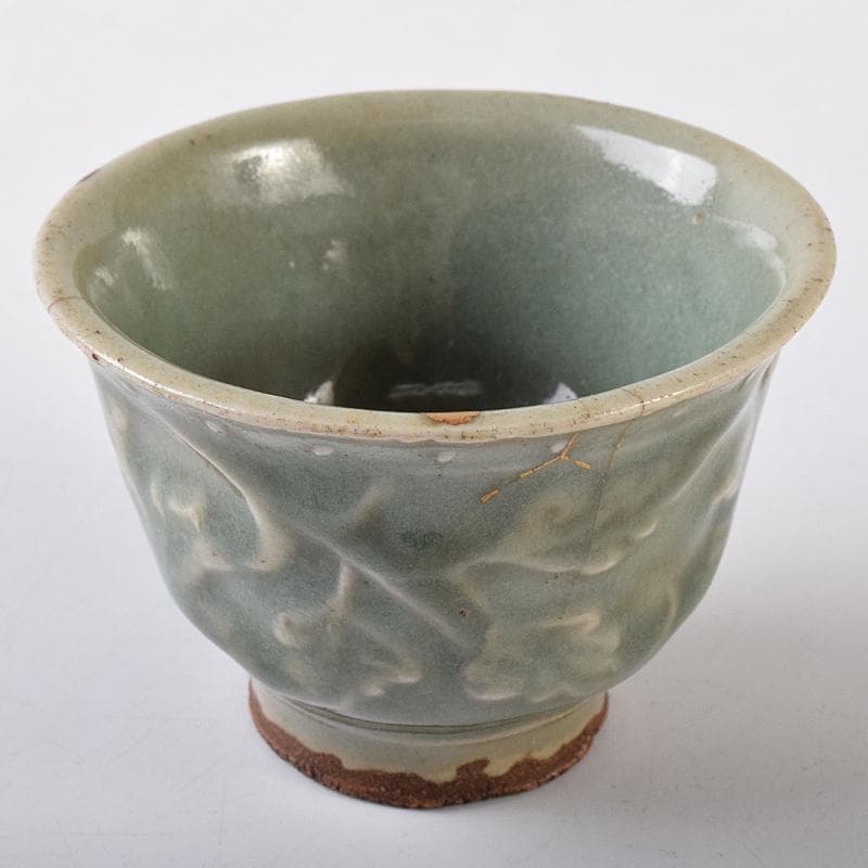 中国　青磁　花文　盃　時代箱付　M　R8208