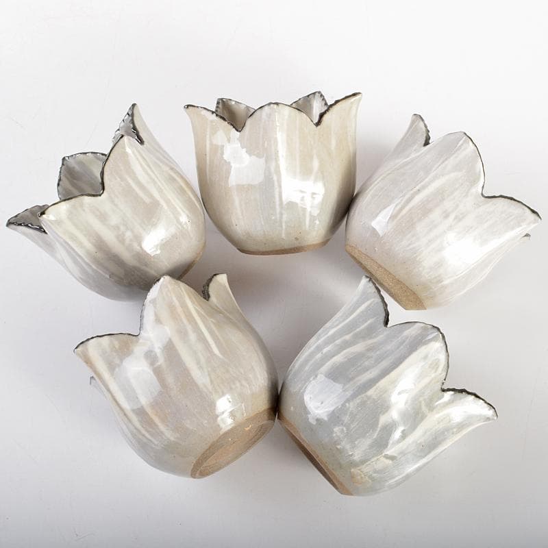 和食器　平安　半月造　桔梗形　小鉢　五客　共箱　D　R6726