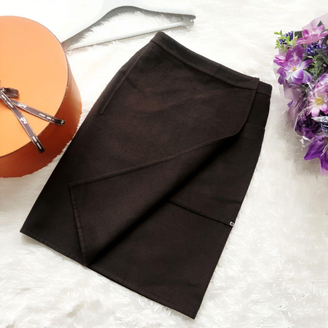 美品　HERMES エルメス　ダブルフェイス　カシミヤ スカート　ブラウン