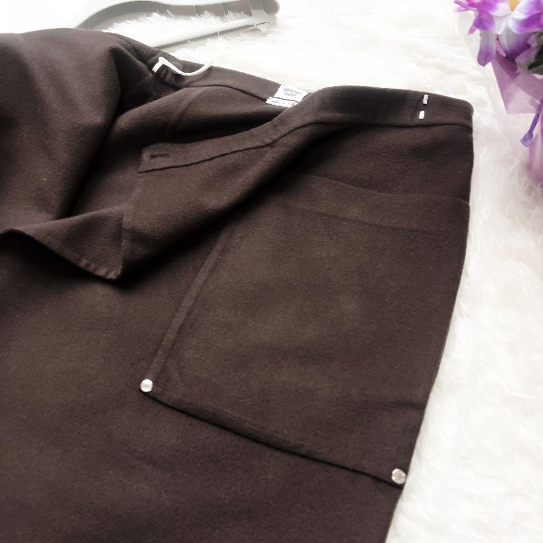美品　HERMES エルメス　ダブルフェイス　カシミヤ スカート　ブラウン