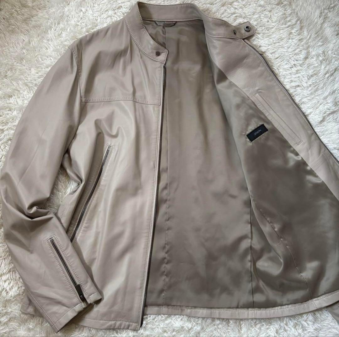 新品　ジョゼフオム　ライトラムナッパレザー　ライダースジャケット　ベージュ　52