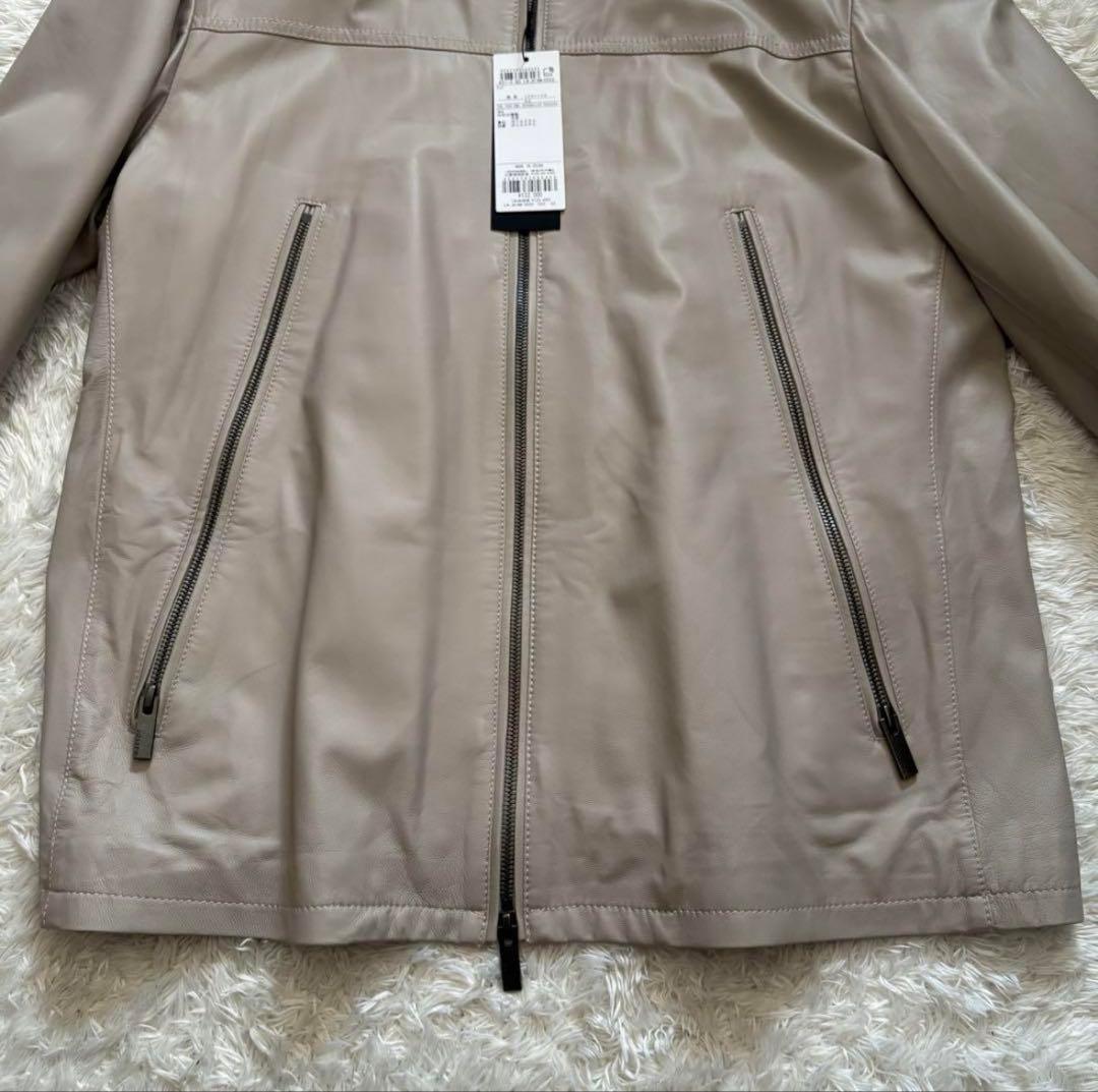 新品　ジョゼフオム　ライトラムナッパレザー　ライダースジャケット　ベージュ　52