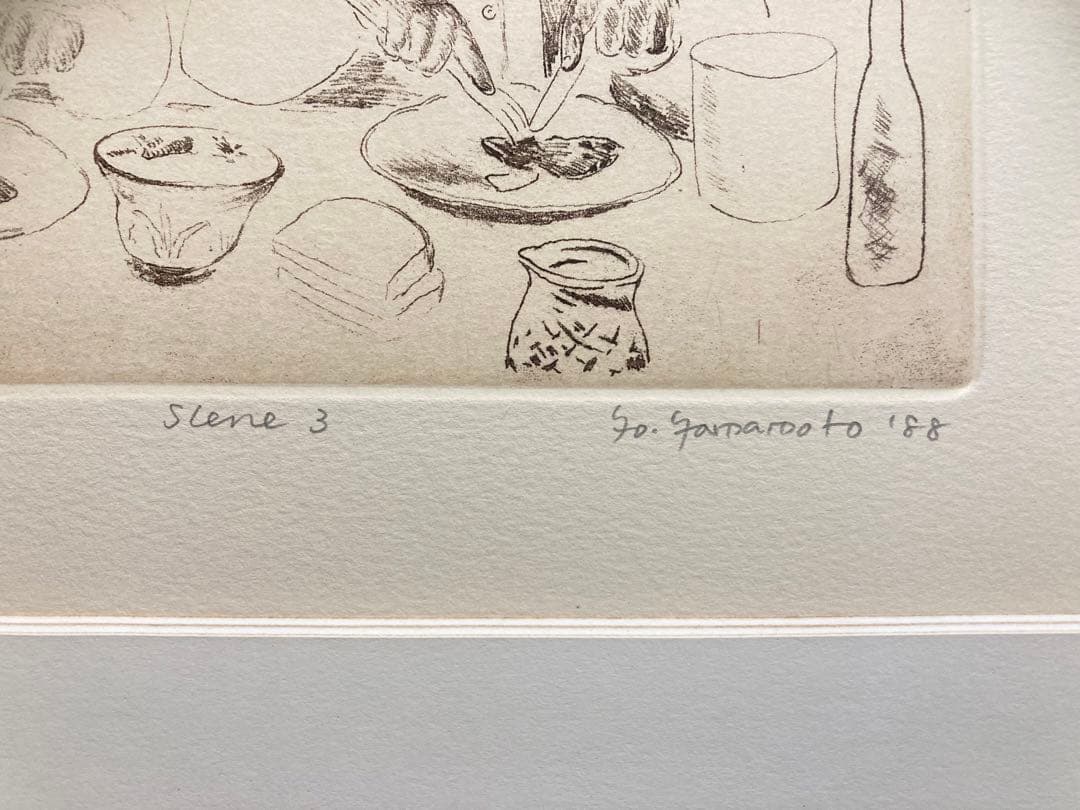 【真作】山本容子「scene3」1988年 エッチング 直筆サイン 銅版画 額装