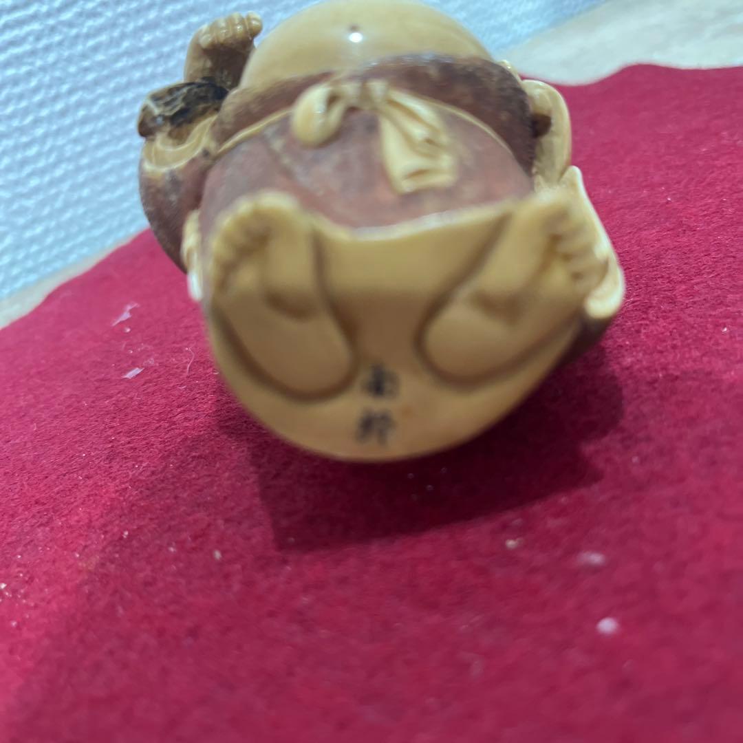 古物福の神の細い彫刻7.5センチ