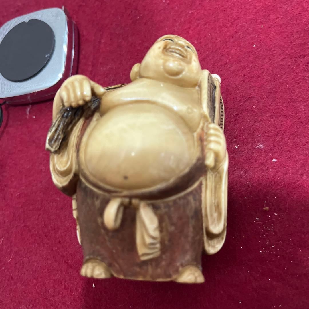 古物福の神の細い彫刻7.5センチ