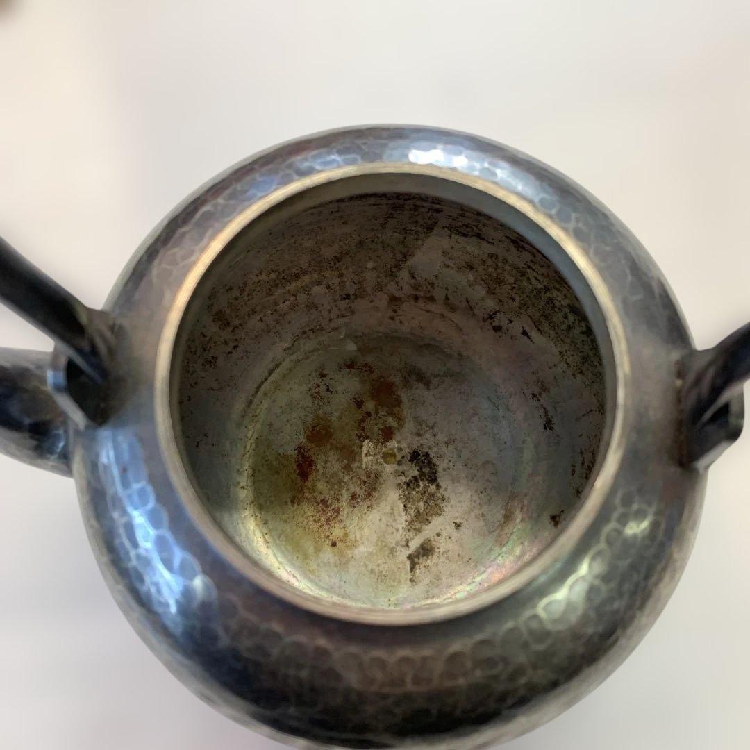 【yo-83】煎茶道具　鉄瓶　銀瓶　竹製ハンドル　昭和レトロ　銀製　急須　燻し銀
