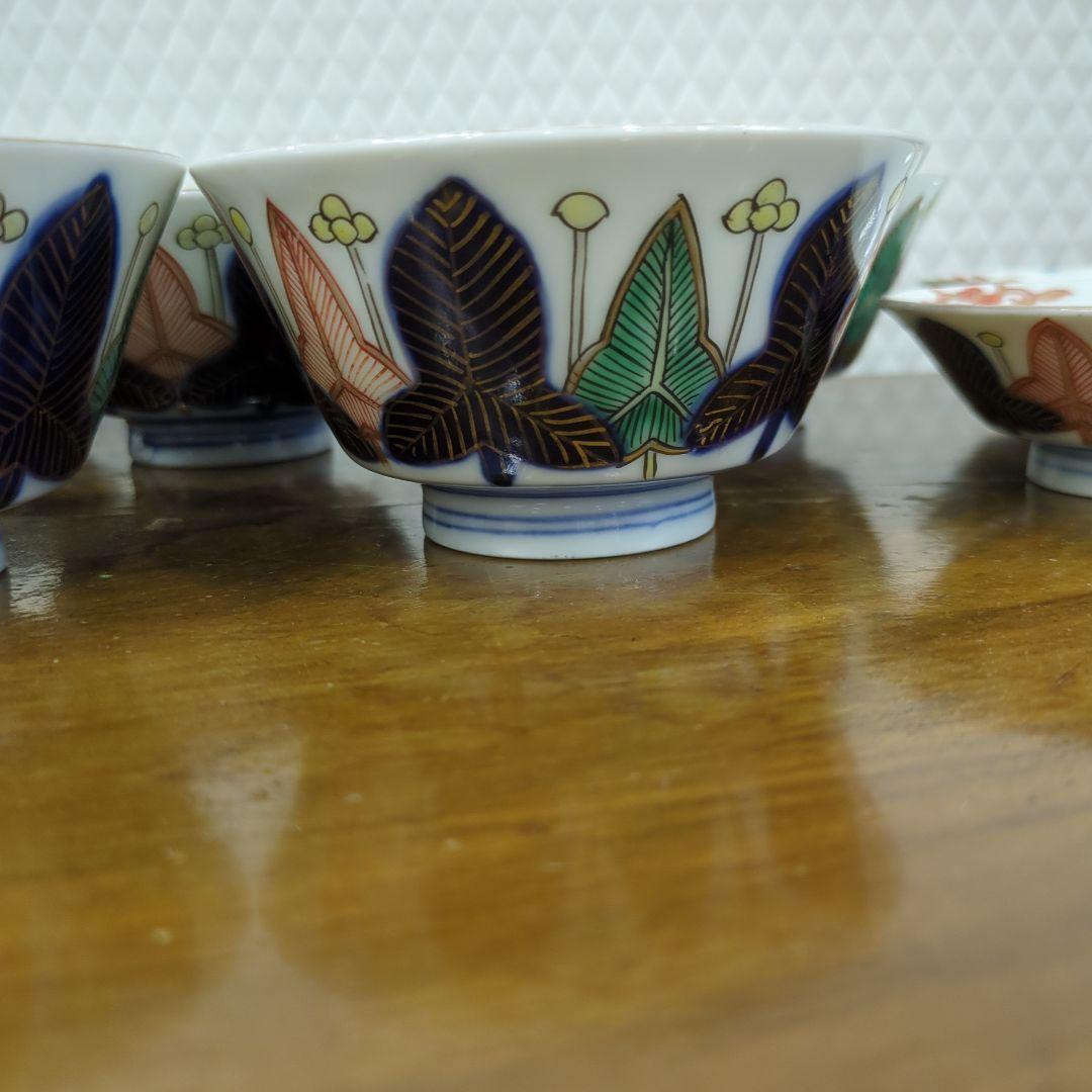 骨董 蓋茶碗 茶碗 陶器 色絵 煮物椀 向付 アンティーク 5つ〜