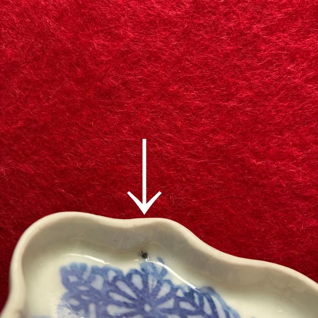 古伊万里　蒟蒻印判　菊花文　変形皿　江戸