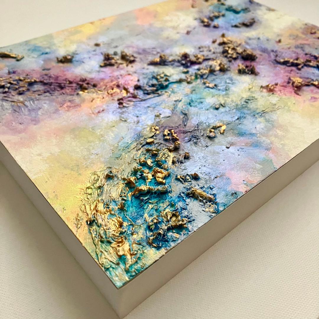 holiday＊木製パネル　絵画　原画　抽象画　テクスチャーアート　冬　モダン