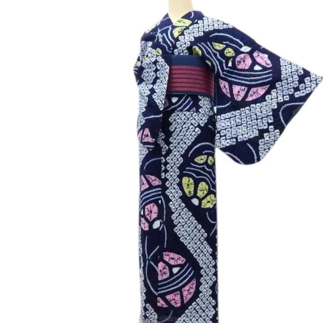 Y3195◆美品 有松鳴海絞り 綿 背当て付 手縫い 毬 高級浴衣 洗える夏着物