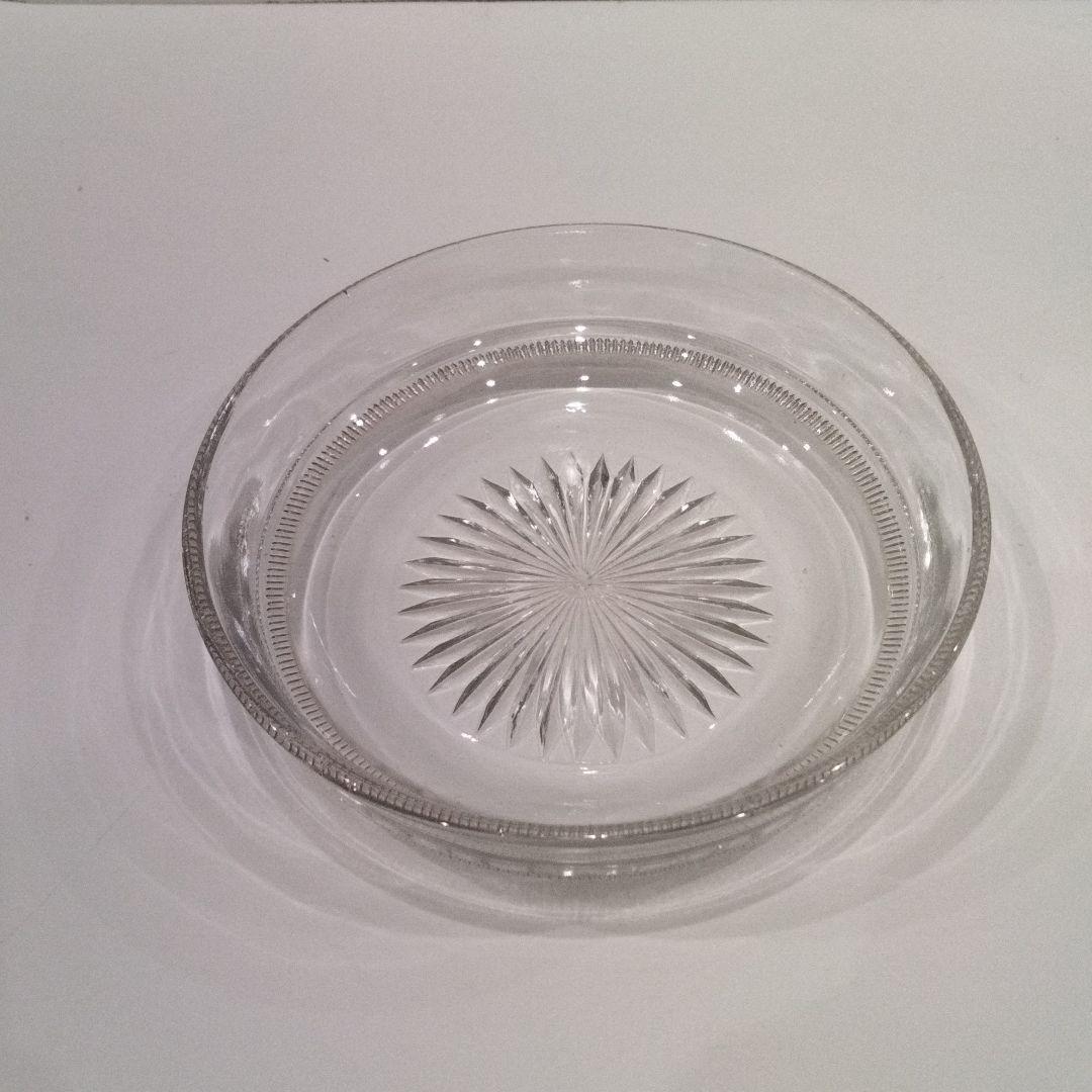 R392 江戸期 義山切子 円形小皿 5枚 ギヤマン ガラス　H