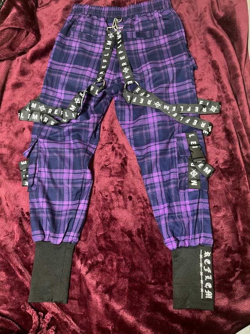 REFLEM ハーネスカーゴパンツ 紫 チェック