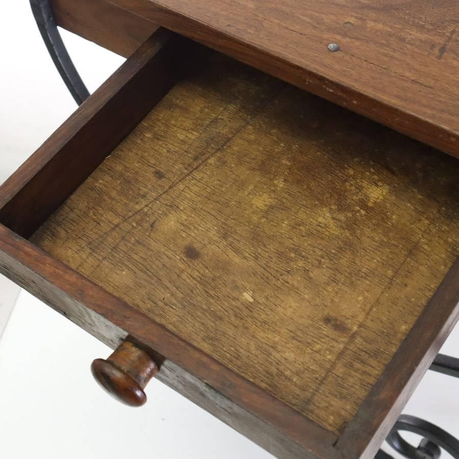 値下アンティーク調 アイアン脚 サイドテーブル 花台 飾り台 古材 引き出し付