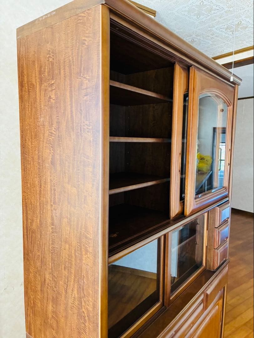 北九州発 カコークラフト工業 食器棚 アンティーク 上下 木製 引き出し 収納