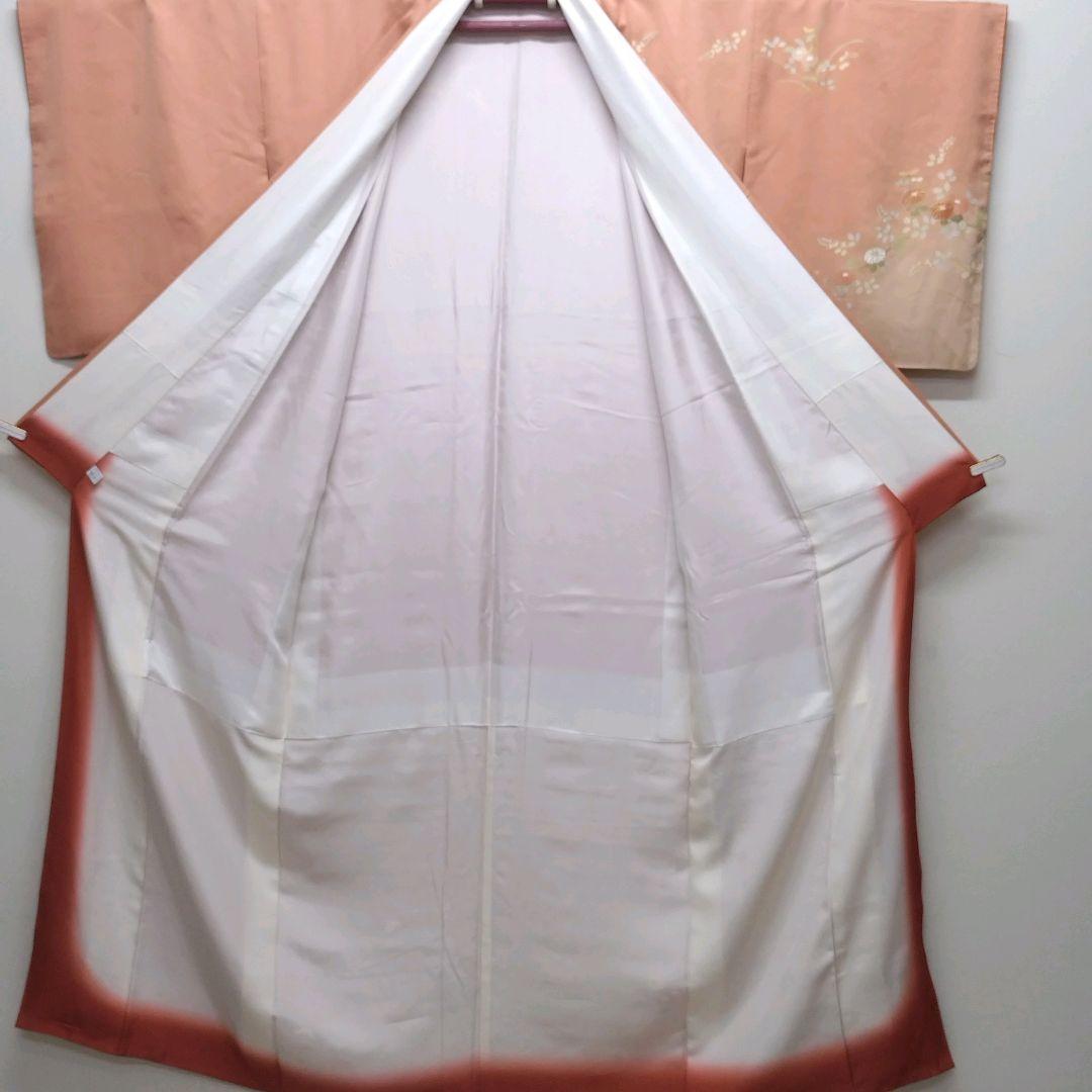 735　半額セール　正絹　鈴乃屋誂え　珊瑚色　訪問着　 4点フルセット