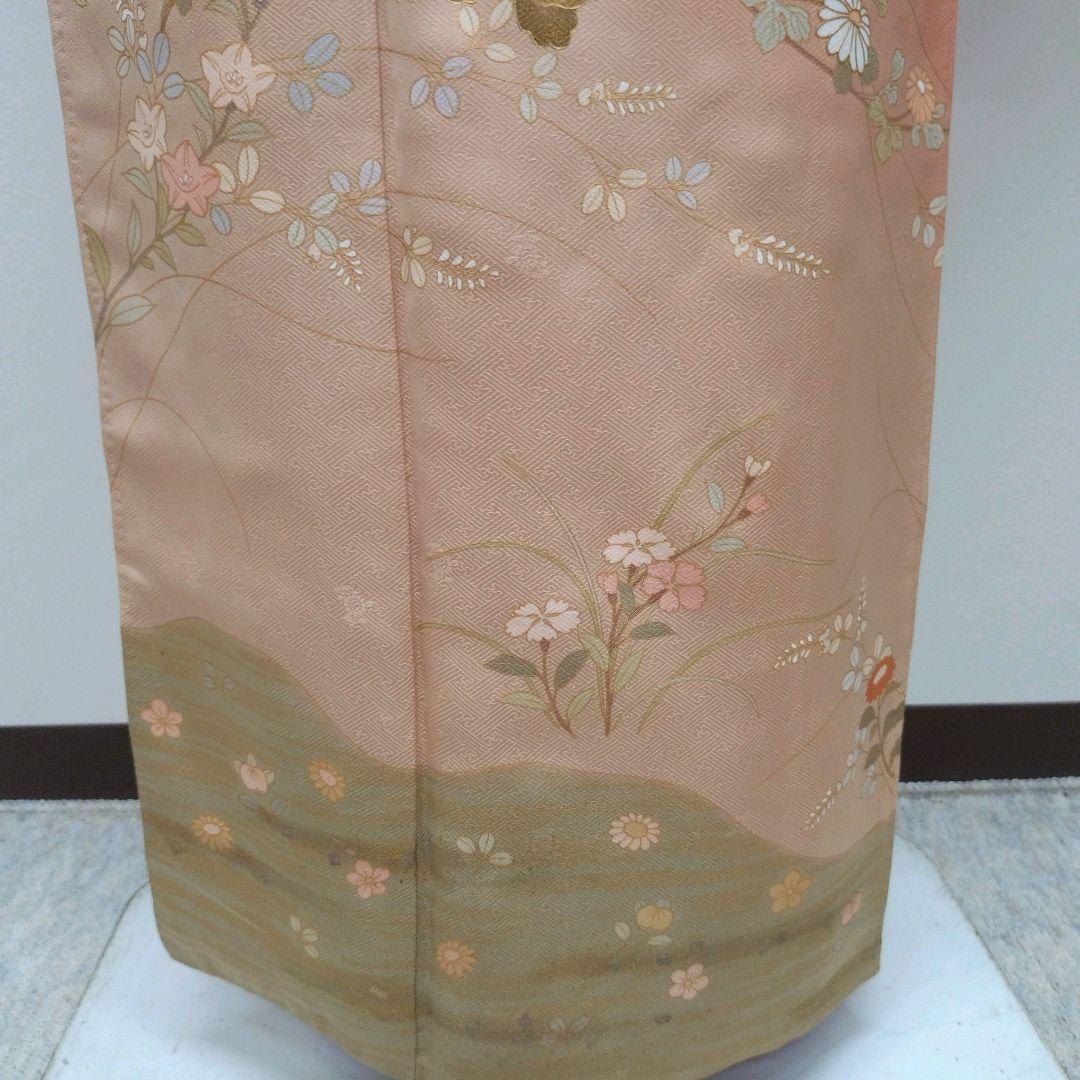 735　半額セール　正絹　鈴乃屋誂え　珊瑚色　訪問着　 4点フルセット