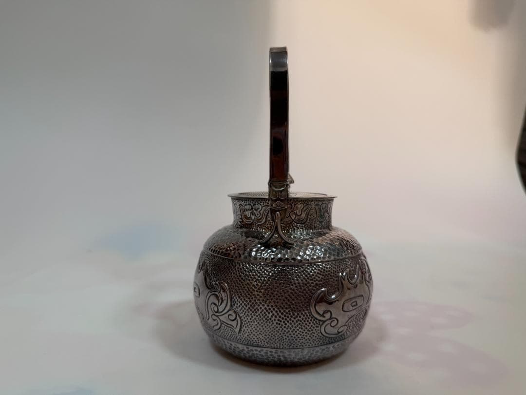 純銀製 獣口 饕餮文 湯沸 銀瓶 煎茶道具