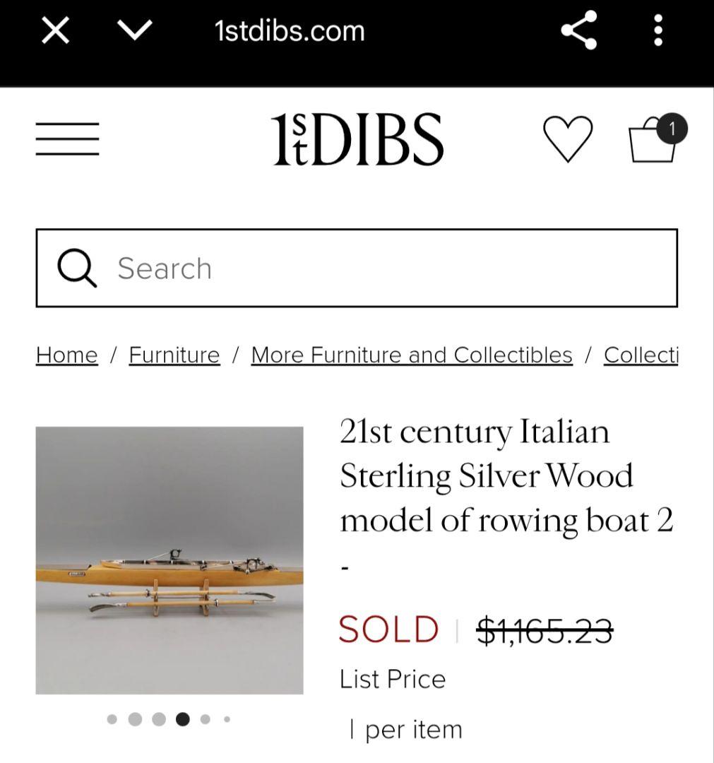 銀無垢 ウッド 銀細工 ミニチュア ボート 船 模型 ビンテージ イタリア 刻印