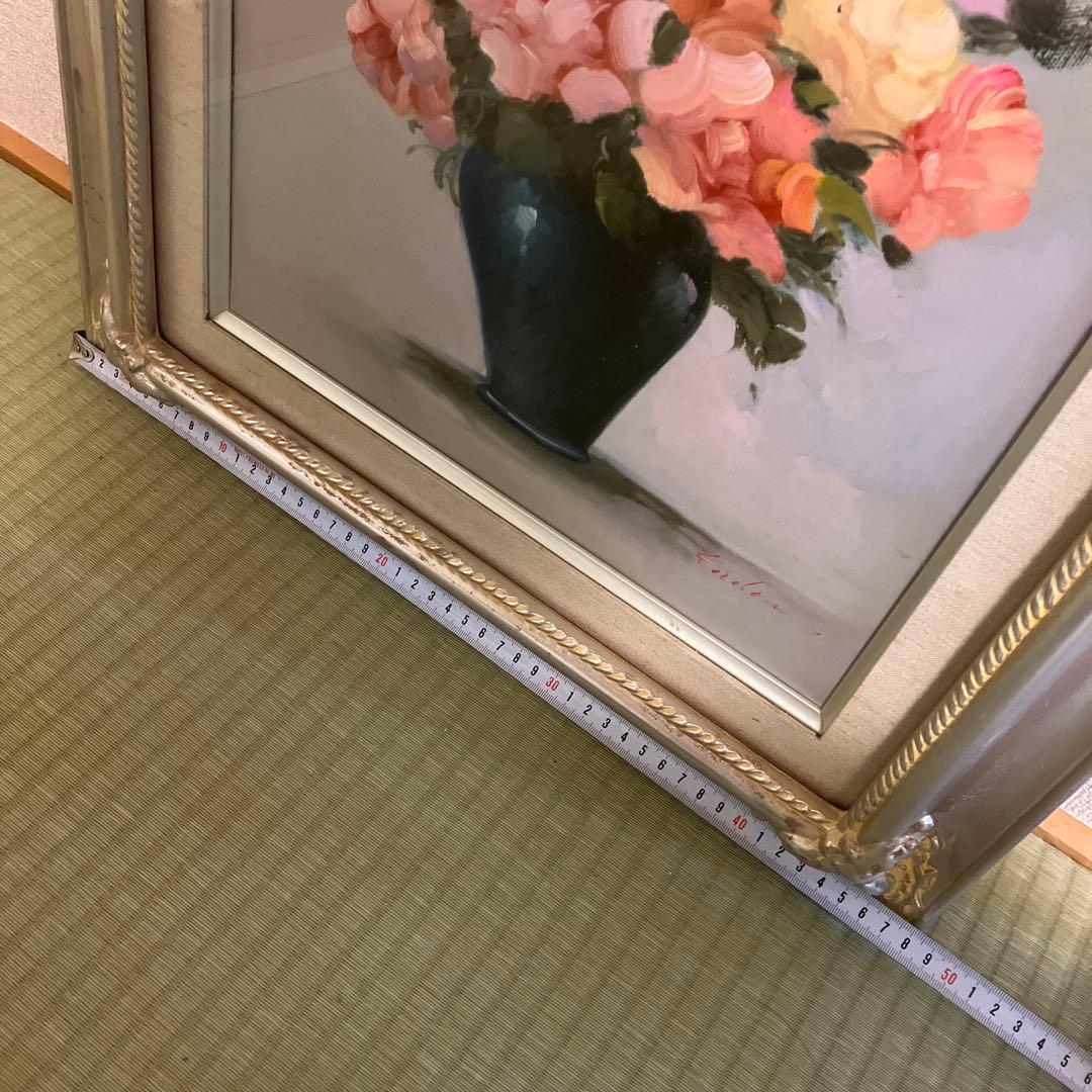 遠藤勝 バラ 油彩画 6号 額縁入り