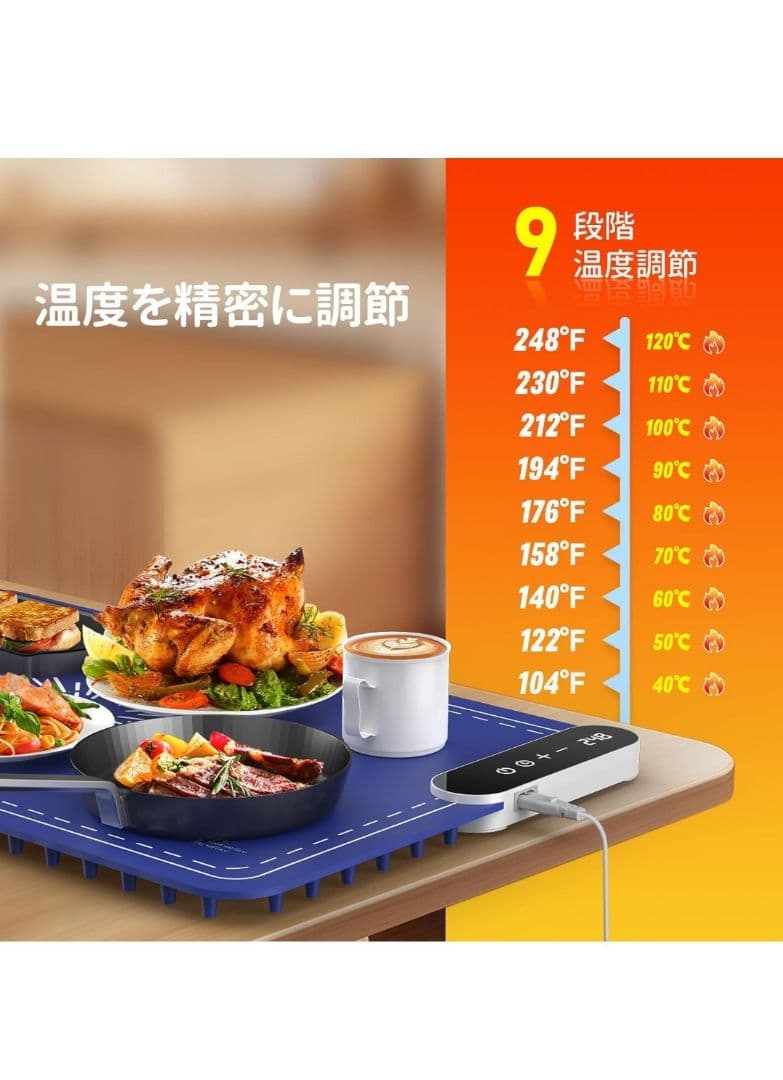 保温プレート 高速電気保温トレイ 9段階温度調整40℃〜120℃ホットプレート