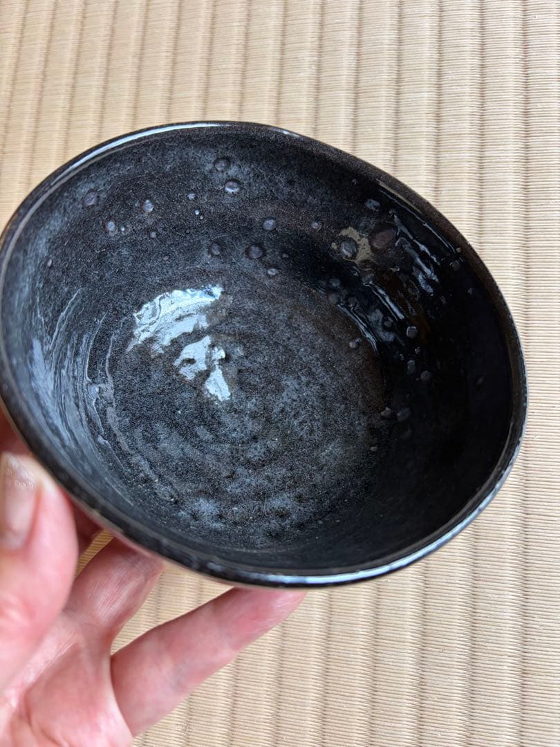 黒色茶碗 六角形底