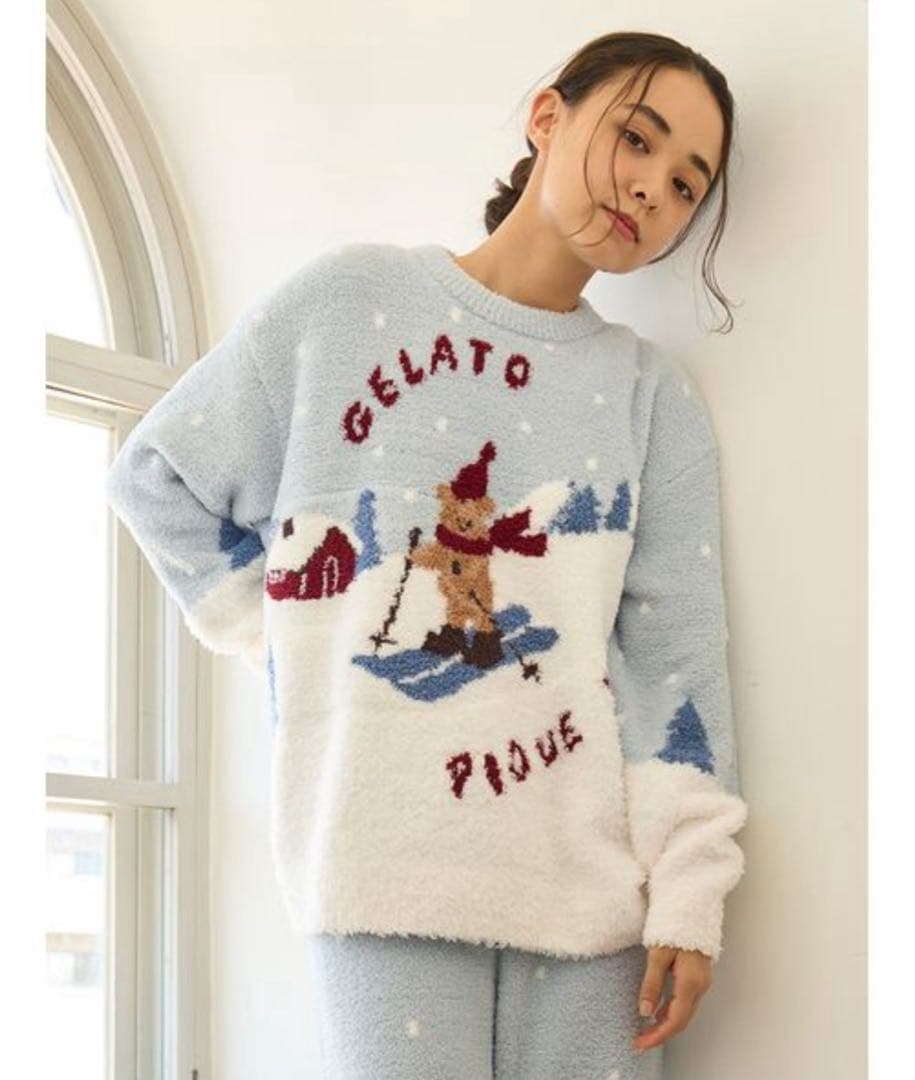 ジェラピケ スキーベアジャガードプルオーバー ロングパンツ 上下セット