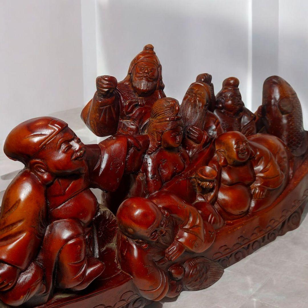 木製 龍と神々の彫刻 装飾品 七福神 木彫り 熊 アイヌ