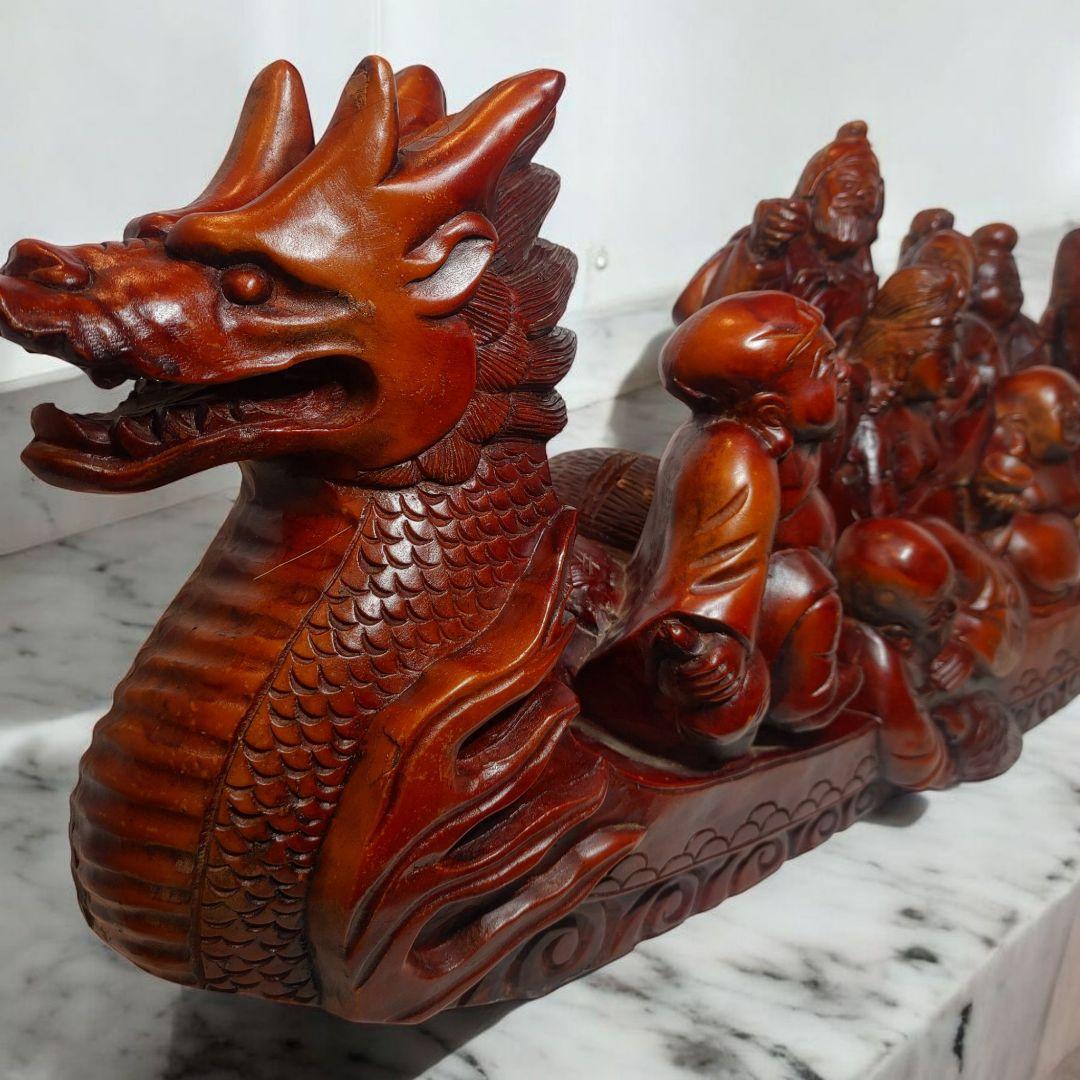 木製 龍と神々の彫刻 装飾品 七福神 木彫り 熊 アイヌ