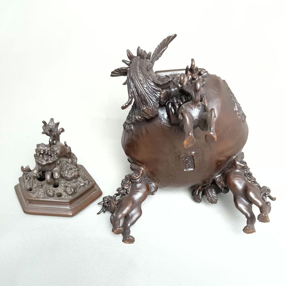 高岡銅器 二上元威 蝋型鋳銅 唐獅子 鳳凰香炉 銅香炉