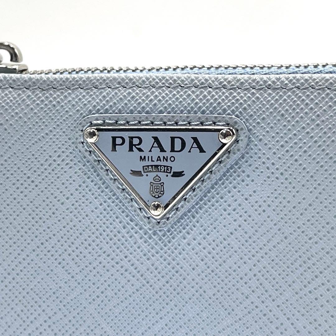 極美品/現行モデル● プラダ 折り財布 二つ折り 三角ロゴ サフィアーノ ブルー