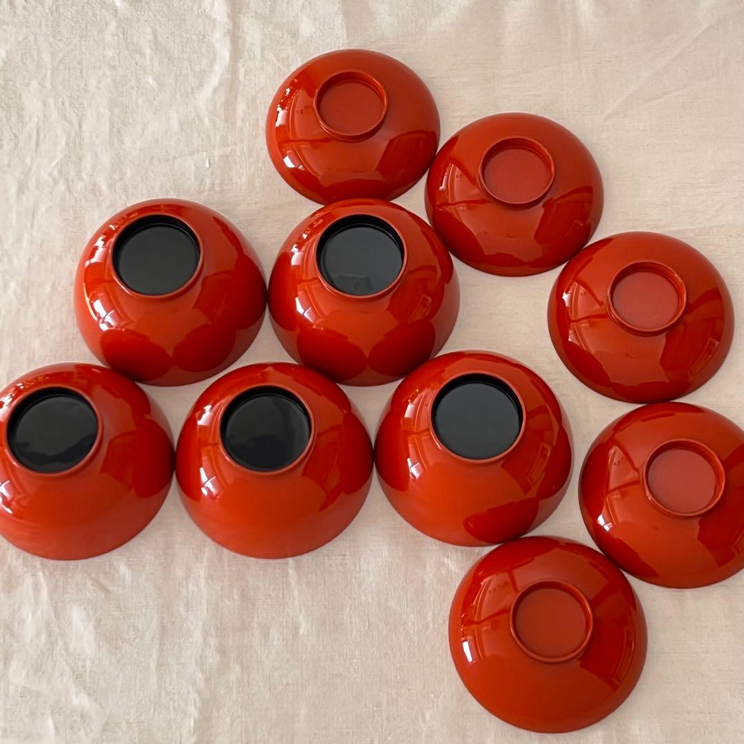 朱呂色根来椀五客　新品同様　高級漆器　蔵出し　骨董