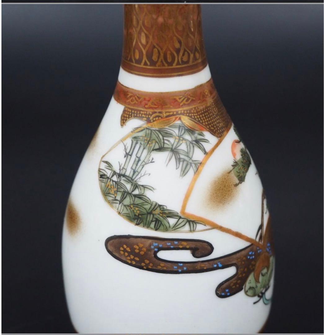 送料無料　明治～大正　古い九谷焼　松鶴梅図徳利一対　本金使用