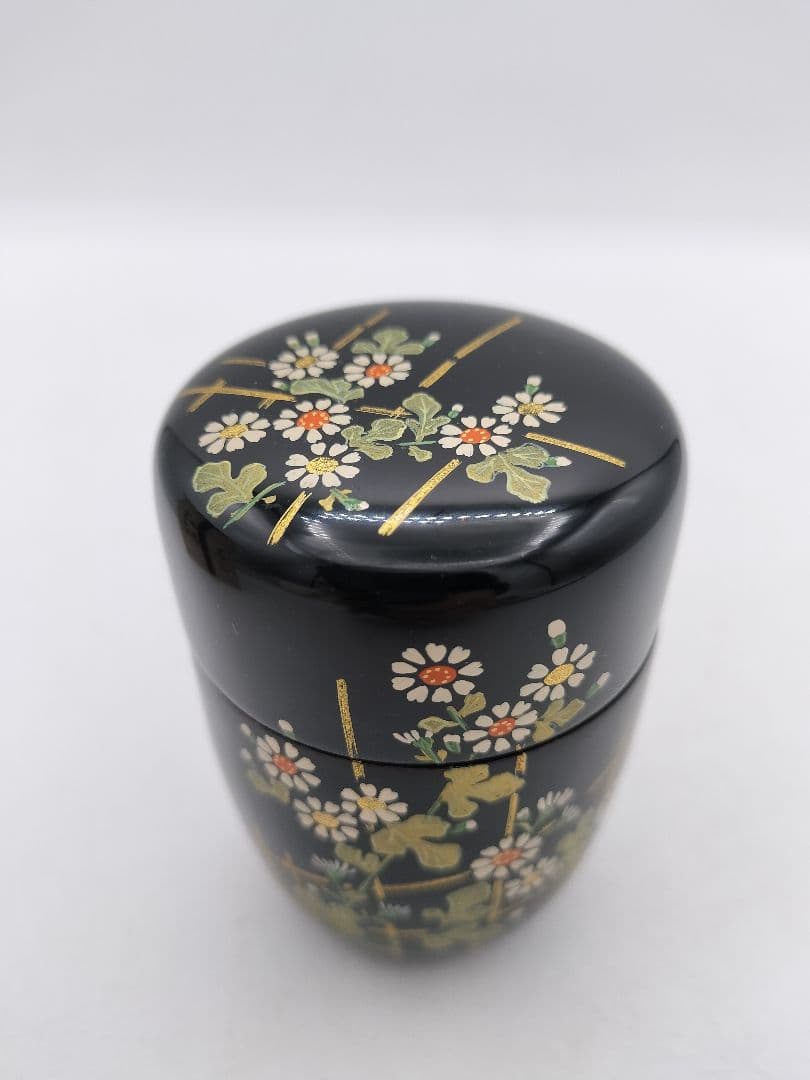 c547【新品・未使用】長棗 菊垣蒔絵 佐々木麗峰 木箱 茶道具