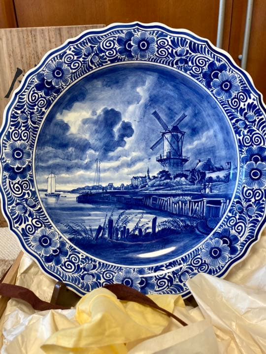 オランダ　アンティーク　41㎝　置物　デルフト 飾り皿　絵皿　delft