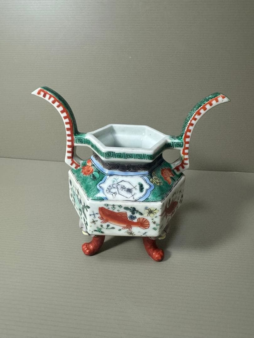 2091 希少　魚文　香炉　時代物