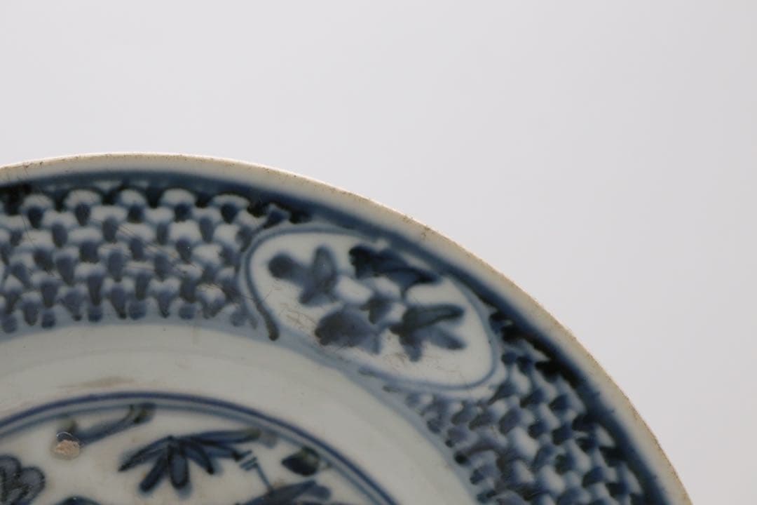 中国　明時代　染付　花鳥紋大皿　アンティーク　送料込み250124