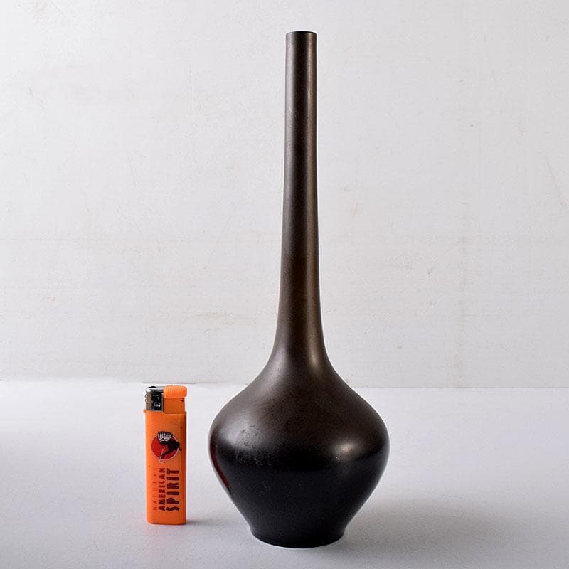 茶道具　金工師　一ノ瀬宗辰造　唐銅　下蕪花入　共箱　C　8178