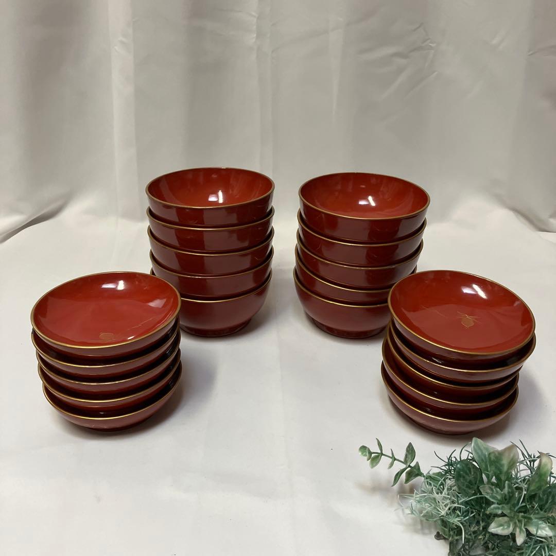 大正時代　木製漆器　蓋付汁椀　10客　菓子椀　松竹梅　漆沈金蒔絵 木箱付　雑煮椀