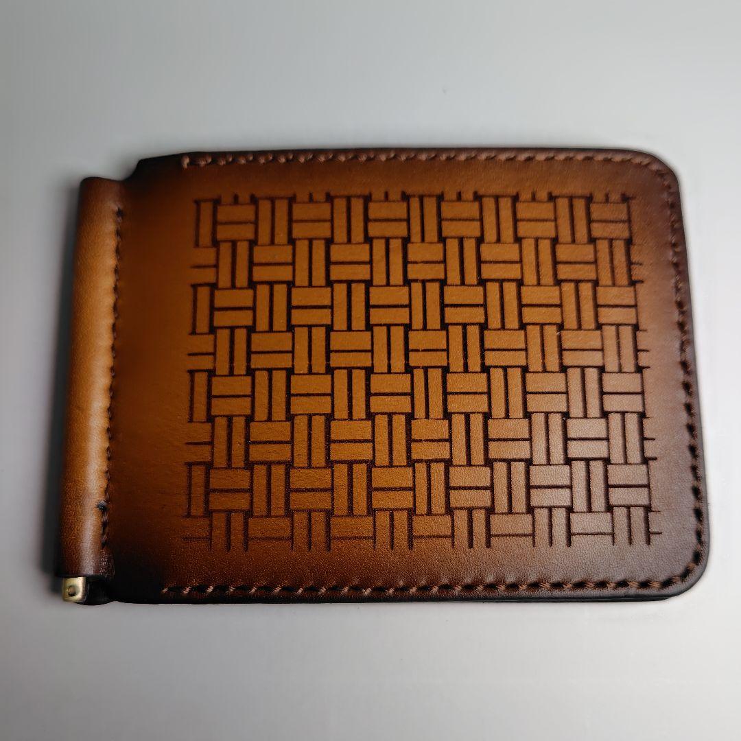 ハンドメイド　牛ヌメ革　マネークリップウォレット