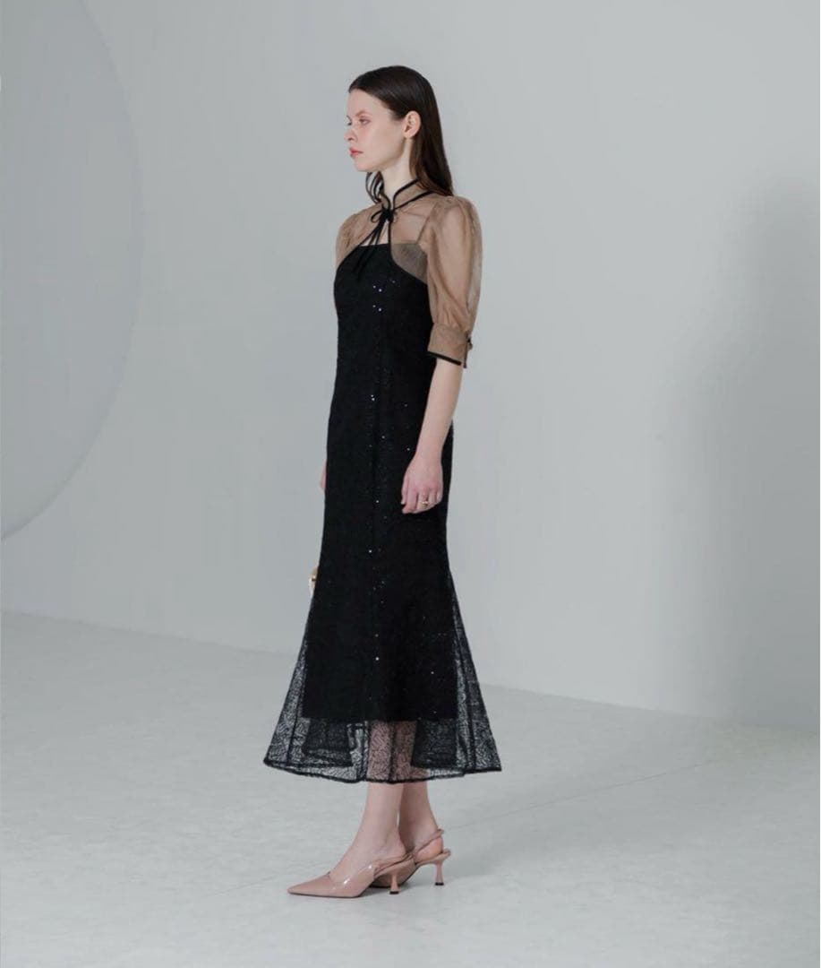 Leja/スパンコール刺繍マーメイドボレロ付きワンピース　ブラック　S