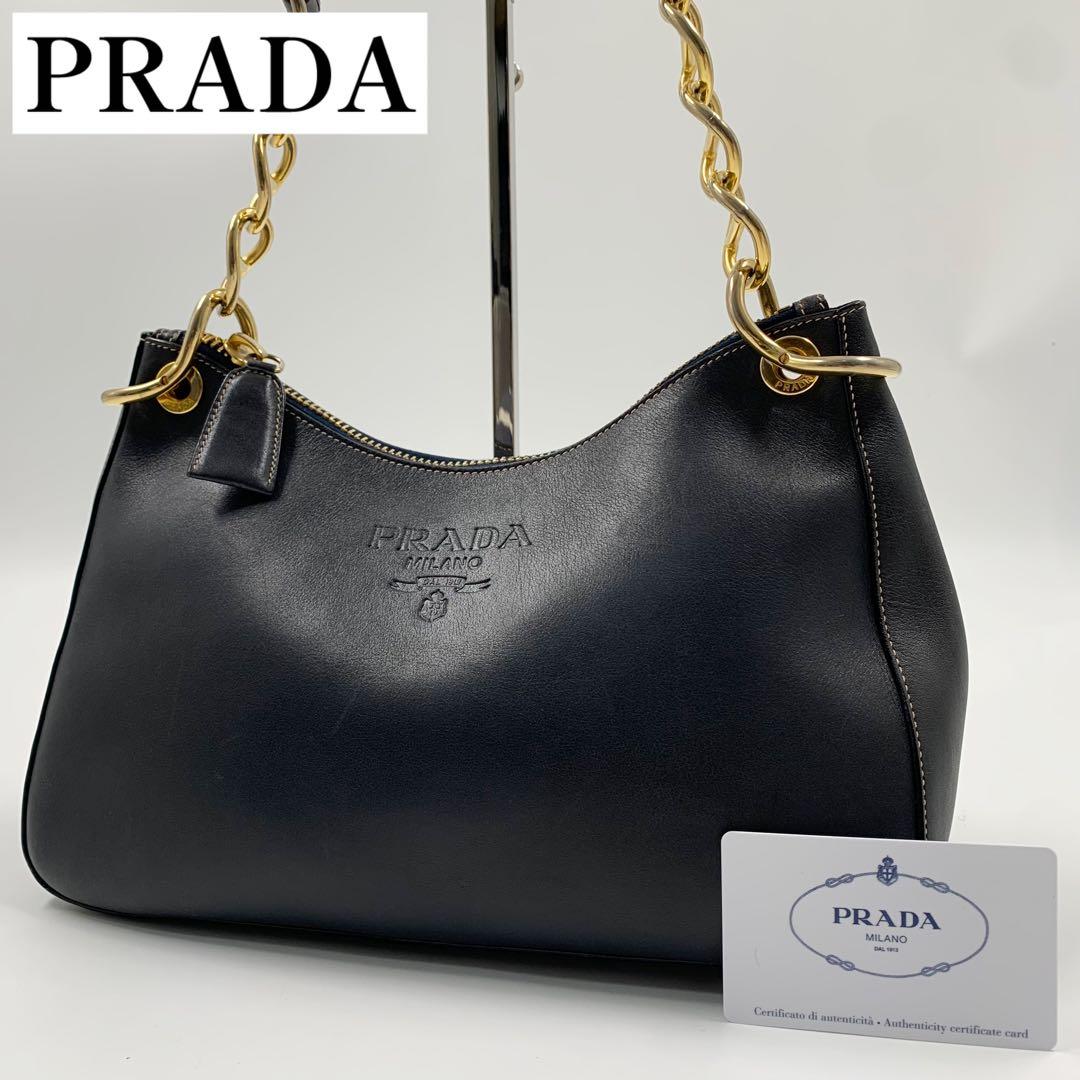 【✨美品✨】プラダ ワンショルダーバッグ ゴールドチェーン レザー ブラック