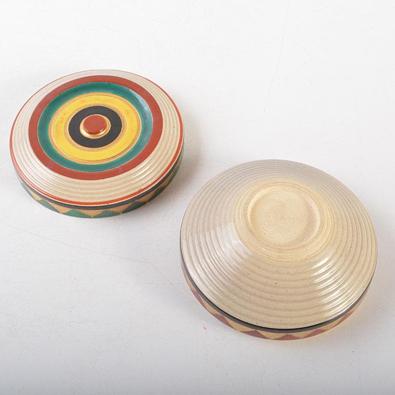 すみかすみれ　萬古焼　佐久間芳山造　色絵コマ　香合　共箱　V　6481