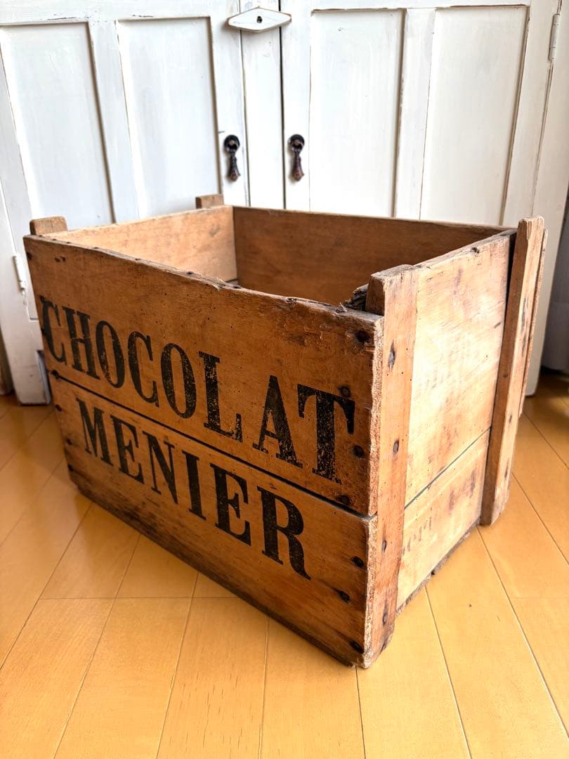 アンティーク　特大　ショコラムニエ　ウッドコンテナ　木箱　ボックス　ステンシル