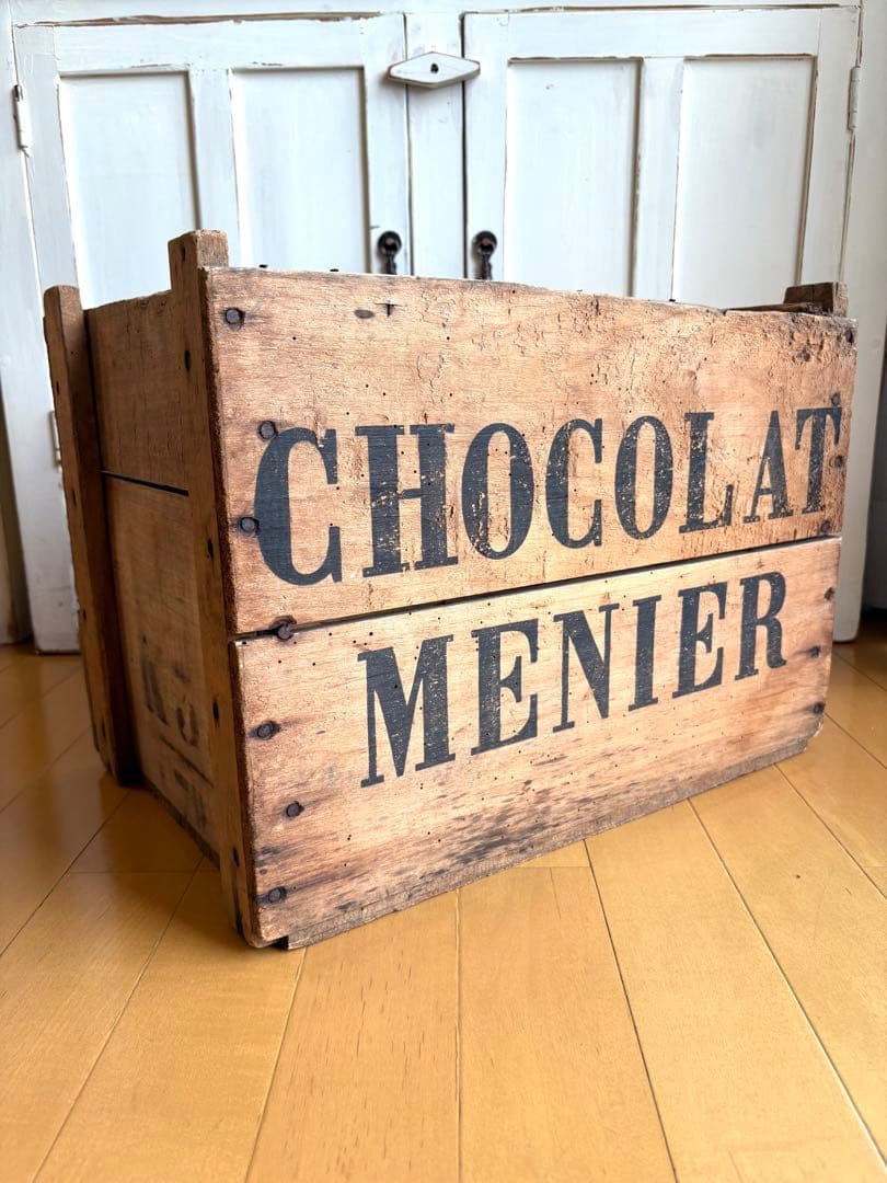 アンティーク　特大　ショコラムニエ　ウッドコンテナ　木箱　ボックス　ステンシル