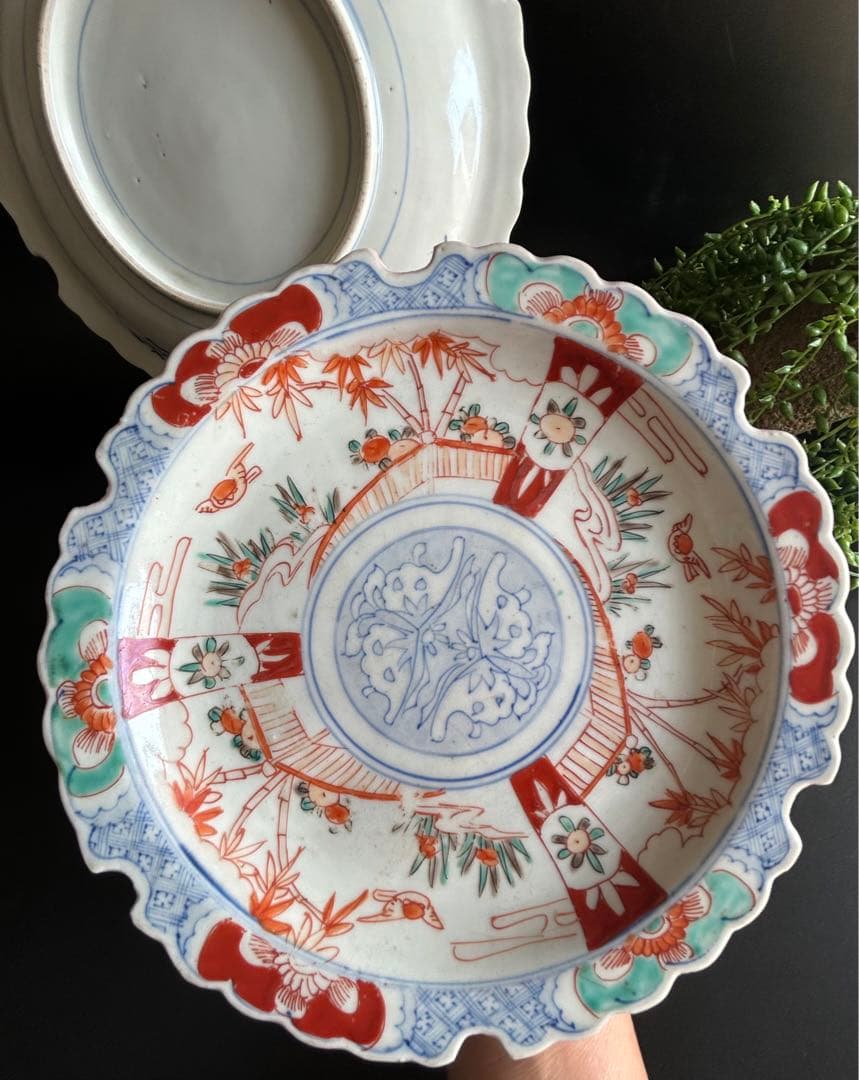 骨董 江戸時代末期？～明治？ 古伊万里　染錦色絵　花鳥図　縁起物