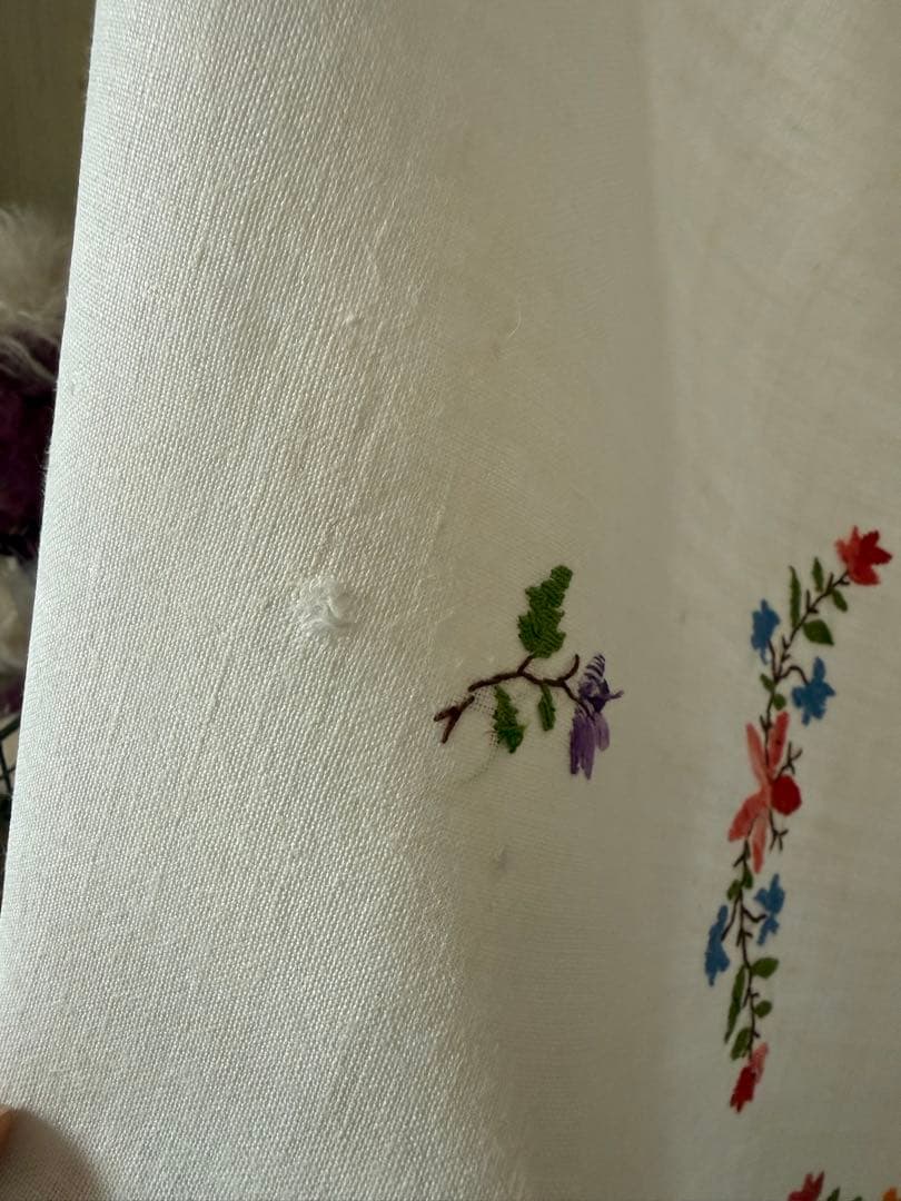 フランスアンティークஐ⋆*花柄刺繍のリネンクロス