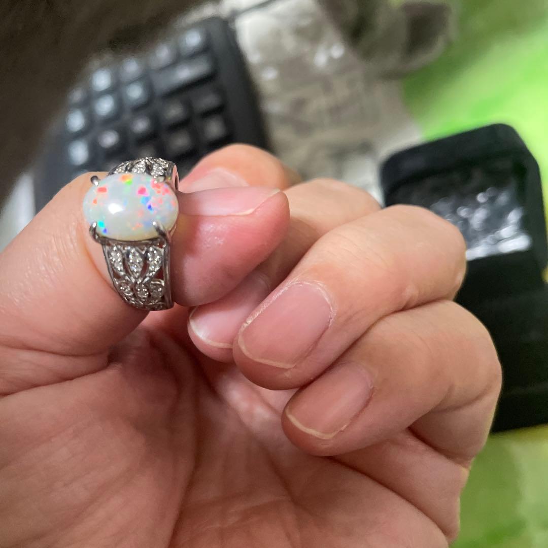 オパールプラチナ900 ダイヤモンド0.17 オパール2.20 8g
